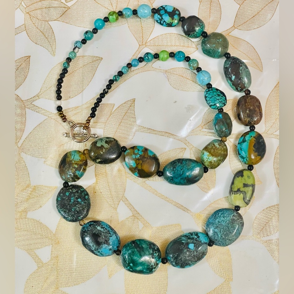 VTG Native American Turquoise Nuggets Choker Necklace 22”